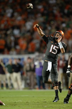 University of Miami Hurricanes quarterback Brad Kaaya #15 plays in a game against the Florida State Seminoles at Sun Life Stadium on November 15,...