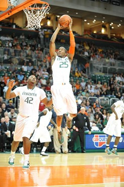 University of Miami Hurricanes guard, Garrius Adams #25, plays host to 2010 NCAA Final Four participant West Virginia at the BankUnited Center on...