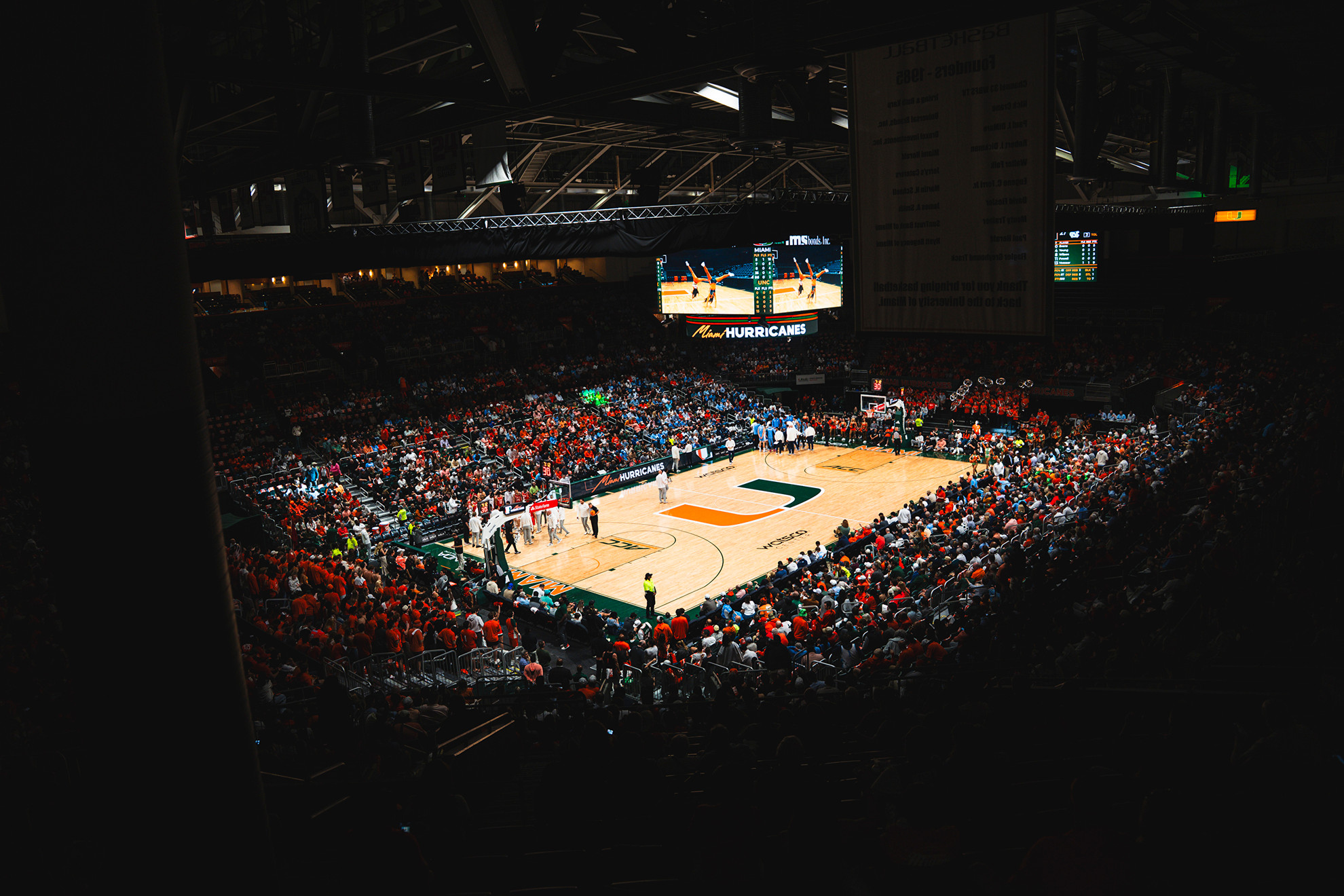 An overhead shot of the Watsco Center during Miami's game against North Carolina