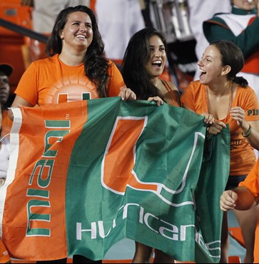 Miami fans react during the second half of an NCAA college football game against Florida A&M, Thursday, Sept. 2, 2010, in Miami. Miami defeated...