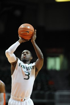 University of Miami Hurricanes guard, Malcolm Grant #3, plays host to the Stetson University Hatters at the BankUnited Center on December 12, 2010. ...