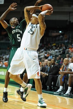 University of Miami Hurricanes forward-center, Julian Gamble #45, plays host to the Stetson University Hatters at the BankUnited Center on December...