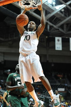 University of Miami Hurricanes forward, Raphael Akpejiori #10, plays host to the Stetson University Hatters at the BankUnited Center on December 12,...