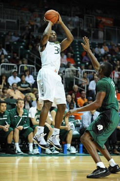 University of Miami Hurricanes guard-forward, DeQuan Jones #31, plays host to the Stetson University Hatters at the BankUnited Center on December 12,...