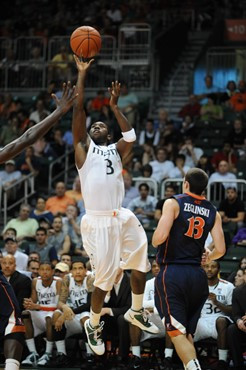 University of Miami Hurricanes guard, Malcolm Grant #3 and the Canes play host to the Virginia Cavaliers at the BankUnited Center on February 5, 2011....