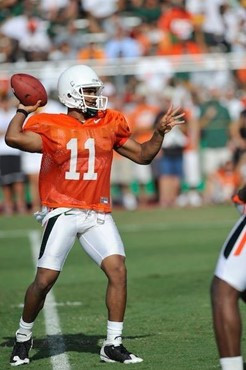 University of Miami Hurricanes players Alonzo Highsmith #11 at Greentree practice fields training for the upcoming 2010 season. The practice was open...