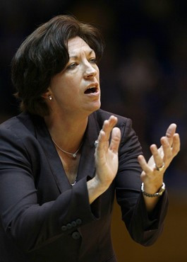Miami coach Katie Meier directs her team during the first half. (AP Photo/Gerry Broome)