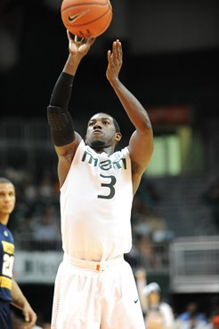University of Miami Hurricanes guard, Malcolm Grant #3, plays host to 2010 NCAA Final Four participant West Virginia at the BankUnited Center on...