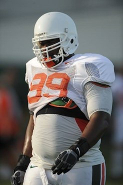 University of Miami Hurricanes players Marcus Forston #99 at Greentree practice fields training for the upcoming 2010 season. The practice was open...