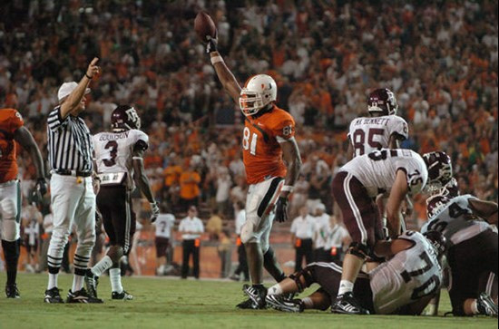 University of Miami defensive end Calais Campbell #81 in a game against the Texas A&M Aggies at the Orange Bowl on September 20, 2007. The Hurricanes...