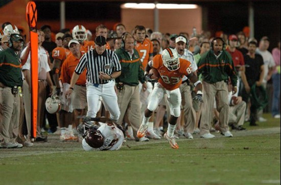 University of Miami Hurricanes wide receiver Sam Shields #83 caught 2 passes for 10 yards against the Virginia Tech Hokies at the Orange Bowl on...