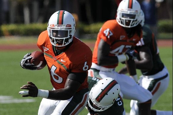 Lamar Miller gets loose. 2011 Miami Hurricanes Spring Football @ Traz-Powell