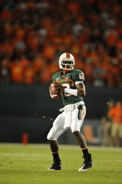 University of Miami Hurricanes quarterback Jacory Harris #12 plays in a game against the Florida A&M Rattlers at Land Shark Stadium on October 10,...