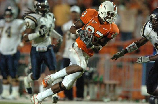 University of Miami Hurricanes wide receiver Sam Shields #83 caught 6 passes for 88 yards against the Florida International University Golden Panthers...