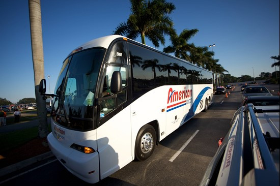 The Players bus Arriving at Sun Life Stadium before a game against the Florida State Seminoles at Sun Life Stadium on October 9, 2010. Photo by...