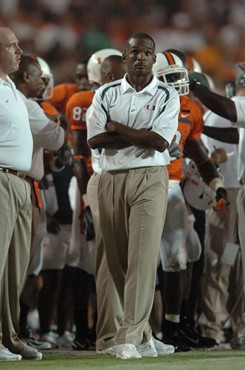 University of Miami Hurricanes head coach Randy Shannon in a game against the Texas A&M Aggies at the Orange Bowl on September 20, 2007. The...