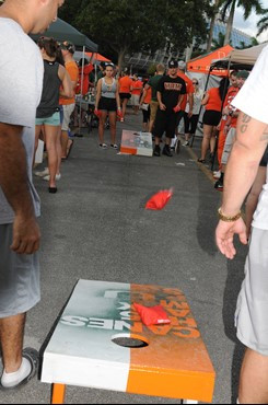 University of Miami Hurricane fans show their team spirit in a game against the Savannah State Tigers at Sun Life Stadium on September 21, 2013. ...