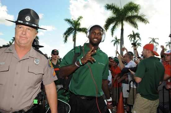 OSU@UMHurricane fans were invited to take part in the inaugural Hurricane Walk by forming a &quot;human tunnel&quot; from Gate H to Gate A.  The Band of the...