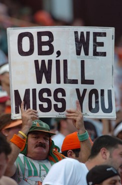 University of Miami Hurricanes fan Richard Molinary (aka â?oeThe Miami Fanatic) shows his team spirit in a game against Georgia Tech at the...