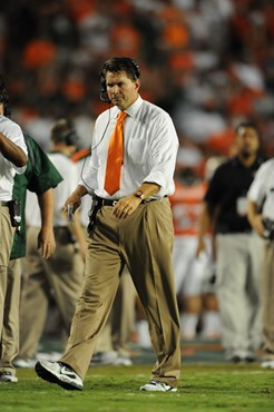 University of Miami Hurricanes head coach Al Golden on the sidelines in a game against the Ohio State Buckeyes at Sun Life Stadium on September 17,...