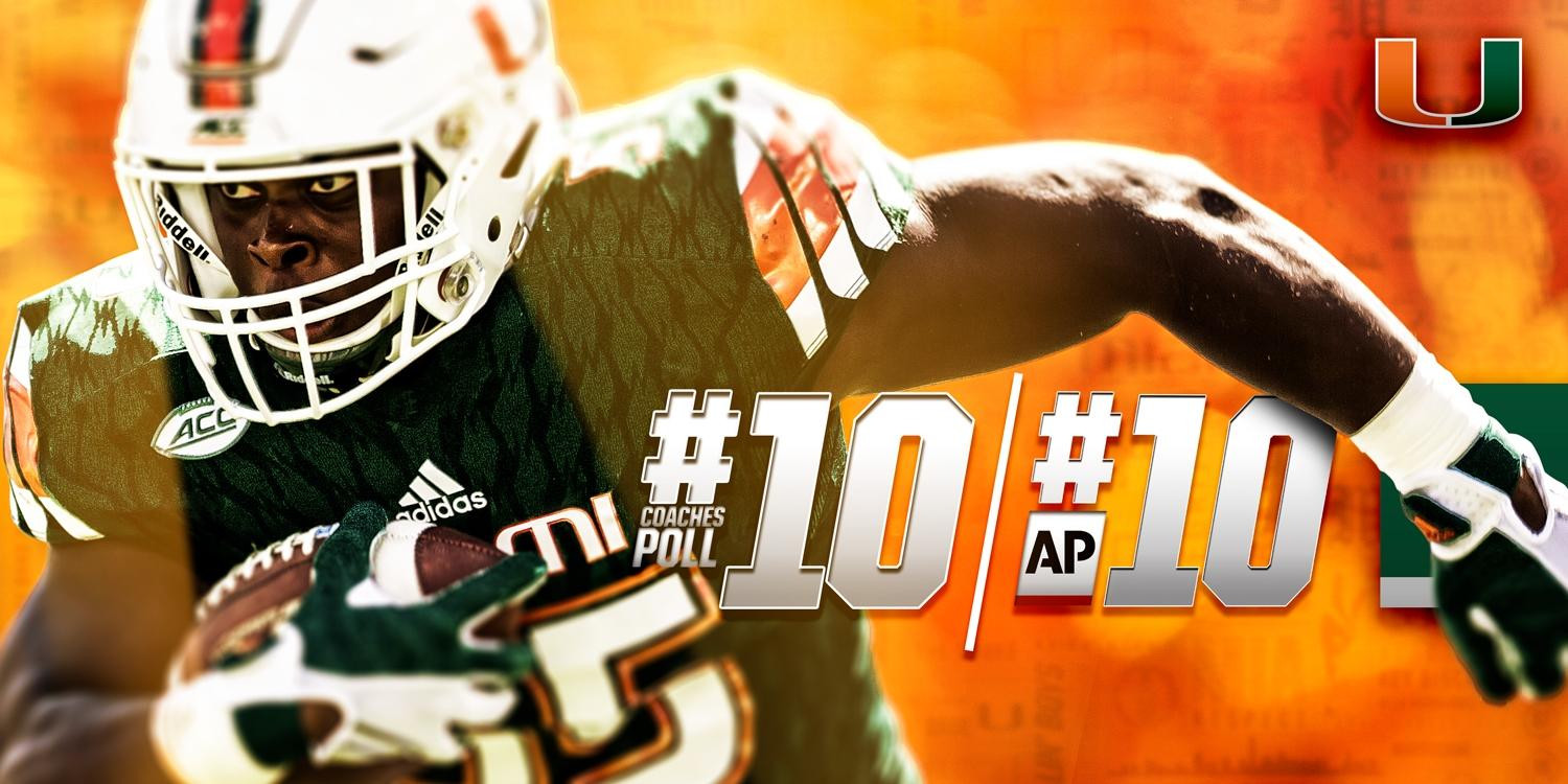 Miami Football Moves Up the Rankings In Both Polls