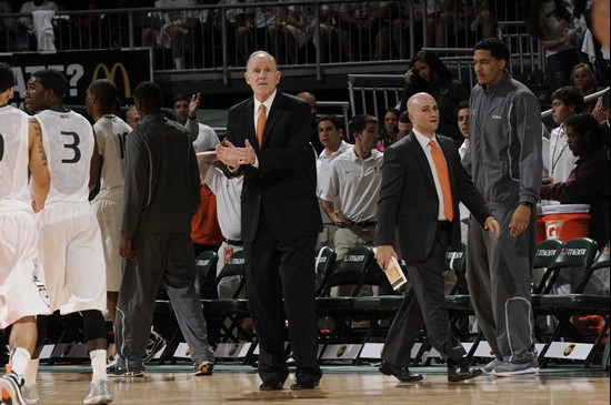 Coach Jim Larranaga, Reggie Johnson, Chris Caputo; Memphis