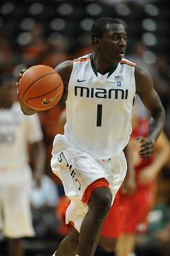 University of Miami Hurricanes guard, Durand Scott, #1, plays against the Maryland Terrapins at the BankUnited Center on March 2, 2011.  The...