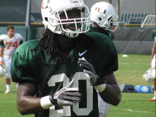 Defensive back Thomas Finnie gets set during practice on day seven of Fall training camp.