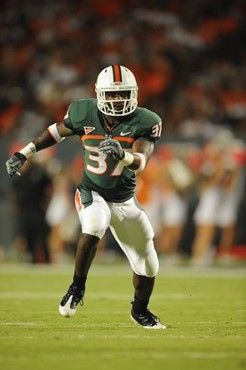 University of Miami Hurricanes defensive back Jared Campbell #37 plays in a game against the Florida A&M Rattlers at Land Shark Stadium on October 10,...