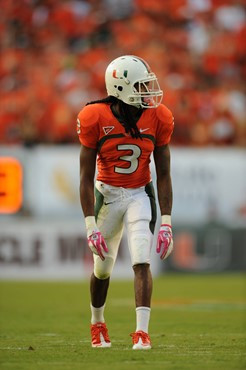 University of Miami Hurricanes wide receiver Travis Benjamin #3 plays in a game against the Georgia Tech Yellow Jackets at Sun Life Stadium on October...