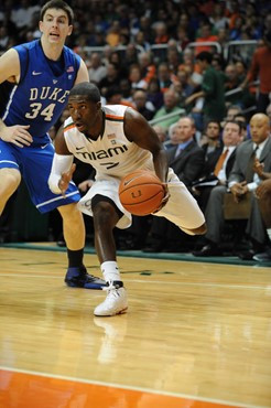 University of Miami Hurricanes guard, Malcolm Grant #3, plays host to the Duke Blue Devils at the BankUnited Center on February 13, 2011. Photo by...