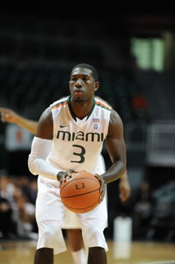 University of Miami Hurricanes guard, Malcolm Grant #3, plays host to the Stetson University Hatters at the BankUnited Center on December 12, 2010. ...