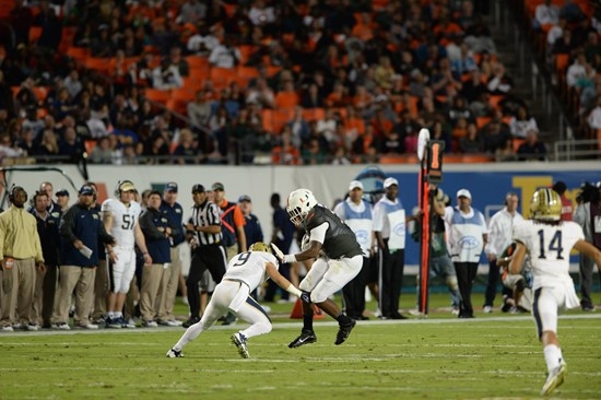 University of Miami Hurricanes tight end Clive Walford #46 plays in a game against The Pittsburgh Panthers at Sun Life Stadium on November 29, 2014. ...