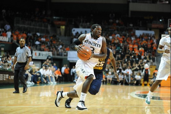University of Miami Hurricanes guard, Malcolm Grant #3, plays host to 2010 NCAA Final Four participant West Virginia at the BankUnited Center on...