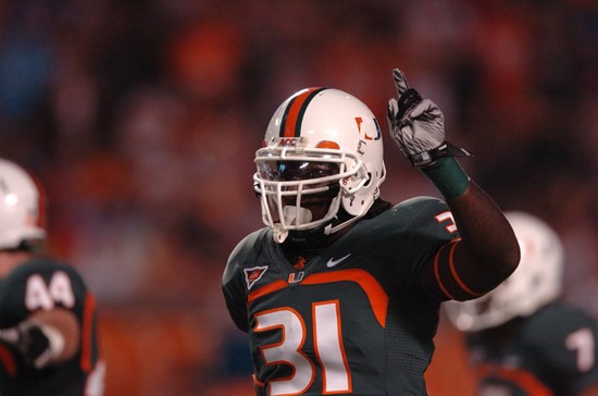 University of Miami Hurricanes linebacker Sean Spence #31 plays in a game against the North Carolina Tar Heels at Sun Life Stadium on October 23,...