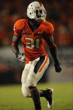 University of Miami Hurricanes linebacker Sean Spence #31 plays in a game against the Georgia Tech Yellow Jackets at Land Shark Stadium on September...