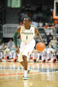 University of Miami Hurricanes guard,, Durand Scott, #1, plays host to 2010 NCAA Final Four participant West Virginia at the BankUnited Center on...