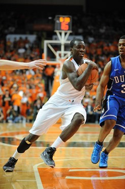 University of Miami Hurricanes guard, Durand Scott, #1, plays host to the Duke Blue Devils at the BankUnited Center on February 13, 2011. Photo by...