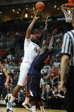 University of Miami Hurricanes center, Reggie Johnson #42 and the Canes play host to the Virginia Cavaliers at the BankUnited Center on February 5,...