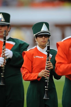 A University of Miami Hurricanes band member  in a game against the University of Central Florida Knights at Dolphin Stadium on October 11, 2008. ...