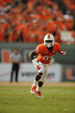 University of Miami Hurricanes wide receiver Phillip Dorsett #85 plays in a game against the Bethune Cookman Wildcats at Sun Life Stadium on October...