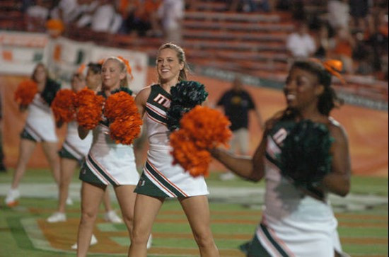 University of Miami cheerleaders entertain the crowd and show their support for the Hurricanes during a game against the Texas A&M Aggies at the...