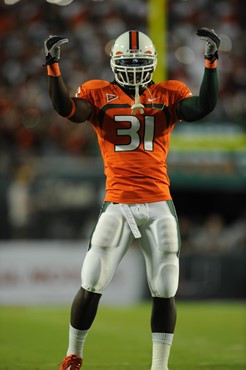 University of Miami Hurricanes linebacker Sean Spence #31 plays in a game against the Florida State Seminoles at Sun Life Stadium on October 9, 2010. ...
