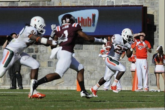 Eduardo Clements first career catch 2011 Miami Hurricanes Football @ Virginia Tech
