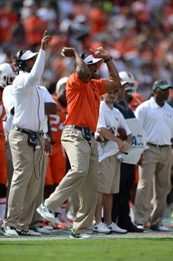 University of Miami Hurricanes linebackers coach Michael Barrow on the sidelines in a game against the Wake Forest Demon Deacons at Sun Life Stadium...