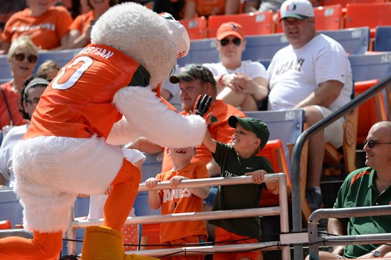 University of Miami Hurricane fans show their team spirit in a game against the Cincinnati Bearcats at Sun Life Stadium on October 11, 2014.  Photo by...