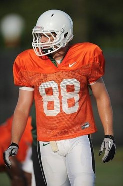 University of Miami Hurricanes players Billy Sanders #88 at Cobb Stadium training for the upcoming 2010 season. The practice was open for Season...