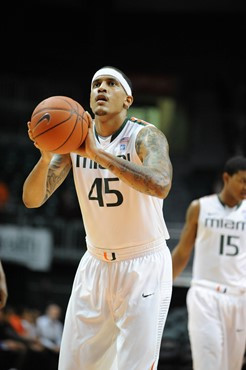 University of Miami Hurricanes forward-center, Julian Gamble #45, plays host to the Stetson University Hatters at the BankUnited Center on December...