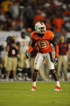 University of Miami Hurricanes defensive back Ryan Hill #13 plays in a game against the Florida State Seminoles at Sun Life Stadium on October 9,...