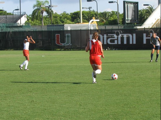 Women's soccer players and coaches at Friday's (Aug. 6, 2010) 8 a.m. training session.